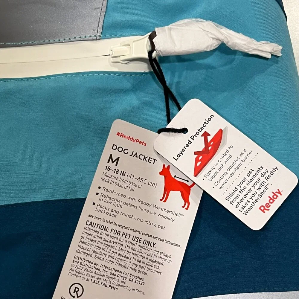 Reddy Convertible Dog Reflective Raincoat, NWT, M